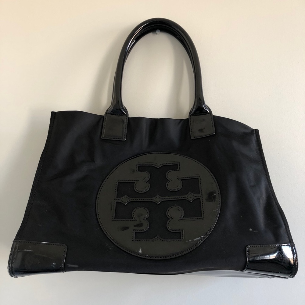 Tory Burch Ella Black Patent Nylon Tote O/S